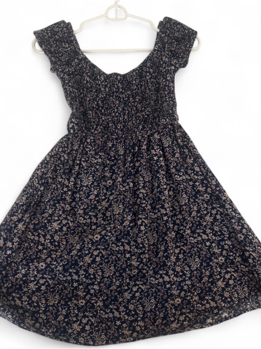 Women Black/Navy Blue Floral Smocked Sundress